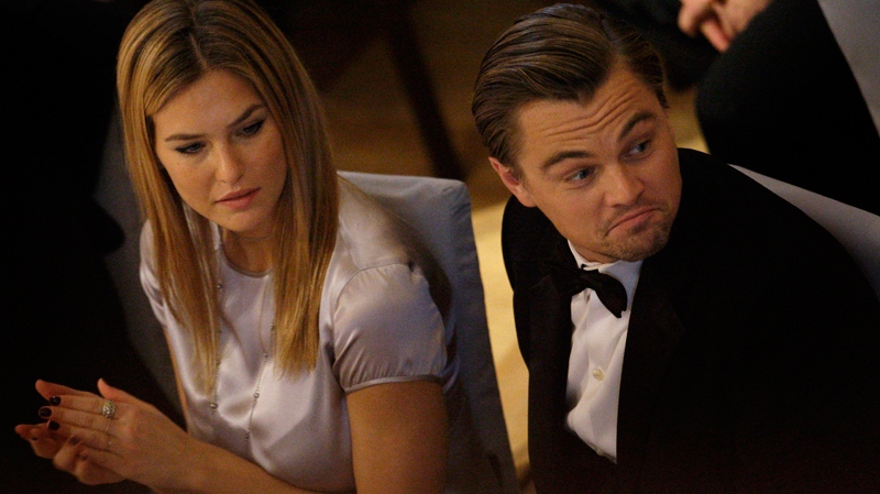 Leonardo DiCaprio and Bar Refaeli during the ceremony for the 'Cinema for Peace Gala 2010' during the International Film Festival Berlinale in Berlin, Germany, Monday, Feb. 15, 2010. (AP / Joel Ryan)