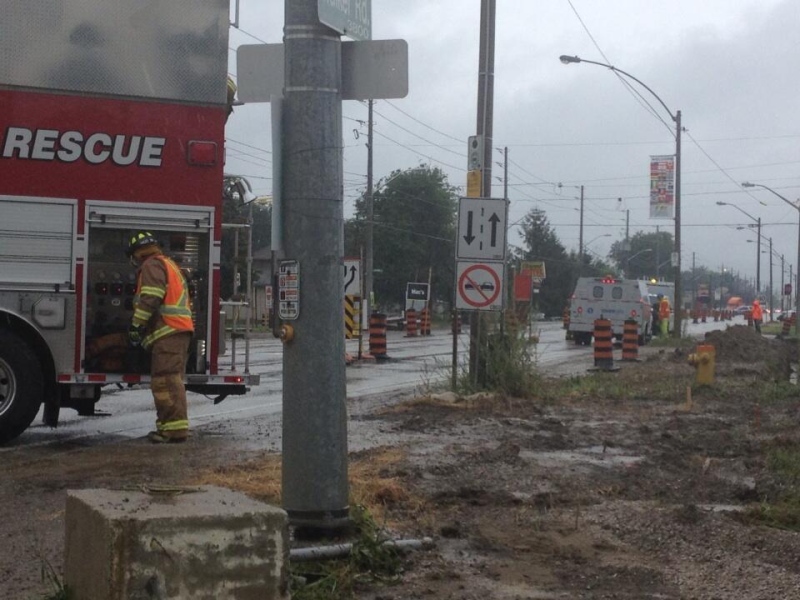 Windsor fire crews and Union Gas on scene after a gas line was ruptured on Walker Road in Windsor, Ont., on Monday, Aug.12, 2013. (Christie Bezaire / CTV Windsor) 