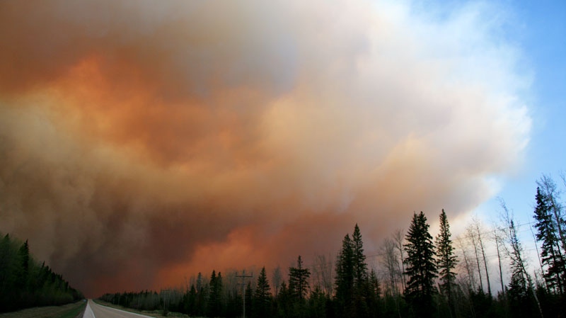 Smoke seen rising from the wildfires near Slave Lake, Alberta, on Sunday, May 15, 2011. (Photo courtesy of Mike Kapusta)