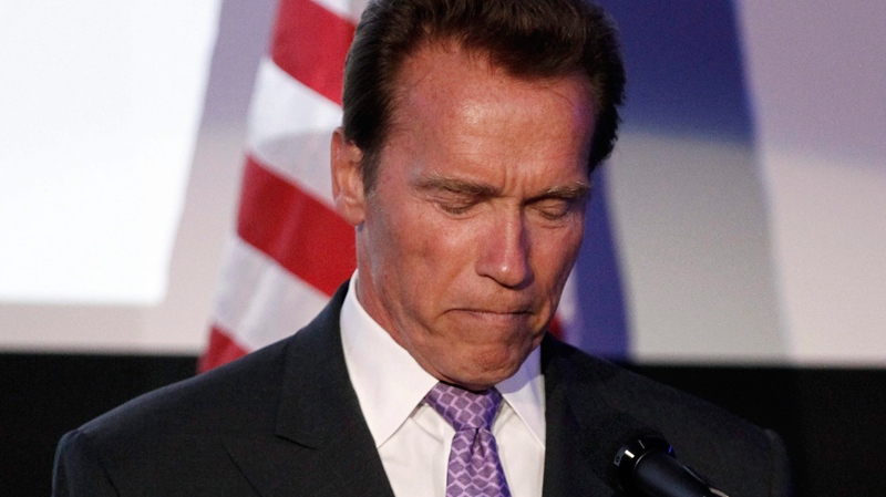 Arnold Schwarzenegger speaks at the Israel 63rd Independence Day Celebration hosted by the Consulate General of Israel in Los Angeles, Tuesday, May 10, 2011. Schwarzenegger was honoured at the event. (AP / Matt Sayles)