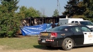 One man died in a fire at a mobile home near Shelburne, Ont. early this morning, Aug. 21, 2013. (Katherine Ward / CTV Barrie)