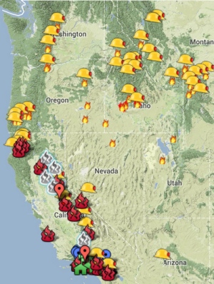 US Wildfire map for Aug. 25, 2013