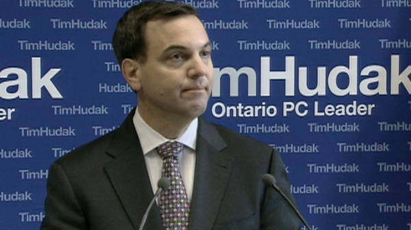 Ontario Progressive Conservative Leader Tim Hudak addresses media, Thursday, May 26, 2011.