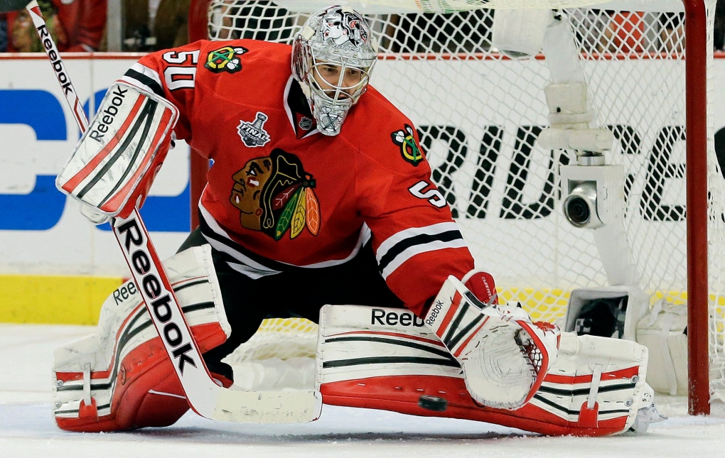 Goaltender Corey Crawford, who backstopped Chicago to two Stanley
