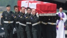 Military pallbearers carry the casket of Bombardier Karl Manning from a transport plane to a waiting hearse during a repatriation ceremony at CFB Trenton, Ont., Tuesday, May 31, 2011.(Peter Redman / THE CANADIAN PRESS)