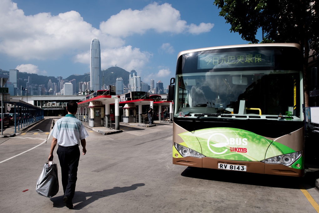 An electric bus in Hong Kong on September 9, 2013.