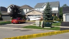 Esther Drive is blocked off while police investigate after a motorcycle drove into a home. (Courtney Heels / CTV Barrie)