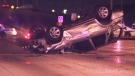 The force of the collision left the allegedly stolen SUV on its roof on Brampton's Steeles Avenue in the early-morning hours of Monday, June 6, 2011.