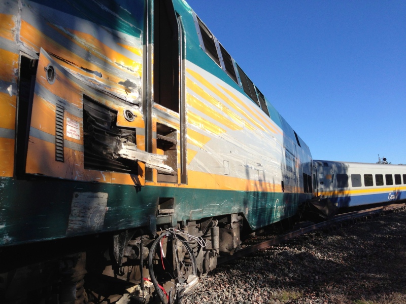 A Via Rail train and a city bus collided in Ottawa's west end Wednesday, Sept. 18, 2013. (Terry Pedwell/The Canadian Press)