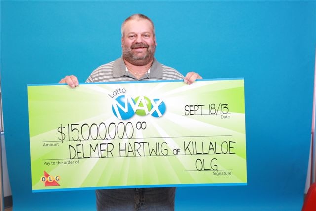 Delmer Hartwig of Killaloe picked up his $15 million dollar lottery cheque on Wednesday, Sept. 18, 2013.