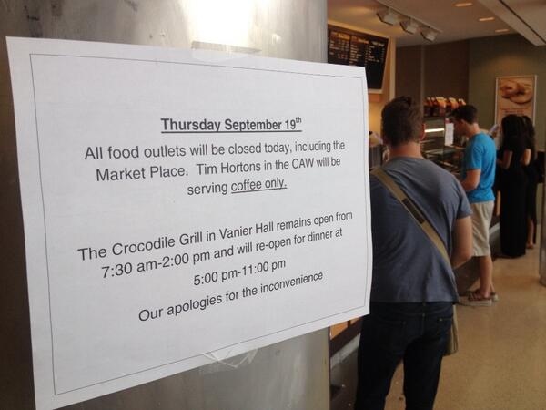 Most food services locations closed at the University of Windsor on Thursday, Sept. 19, 2013. (Rich Garton / CTV Windsor)