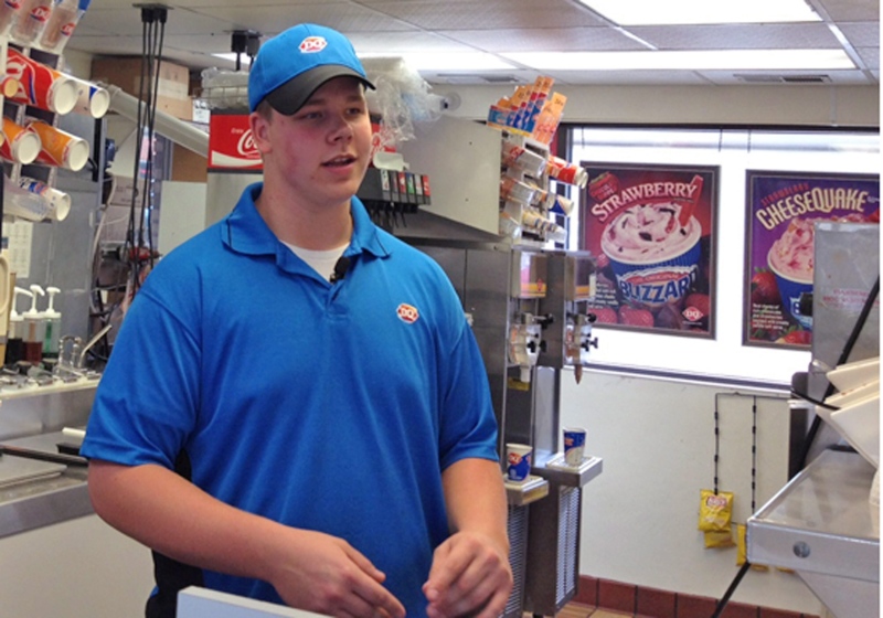Dairy Queen employee Joey Prusak in Hopkins, Minn. in this image made available by WCCO TV.
