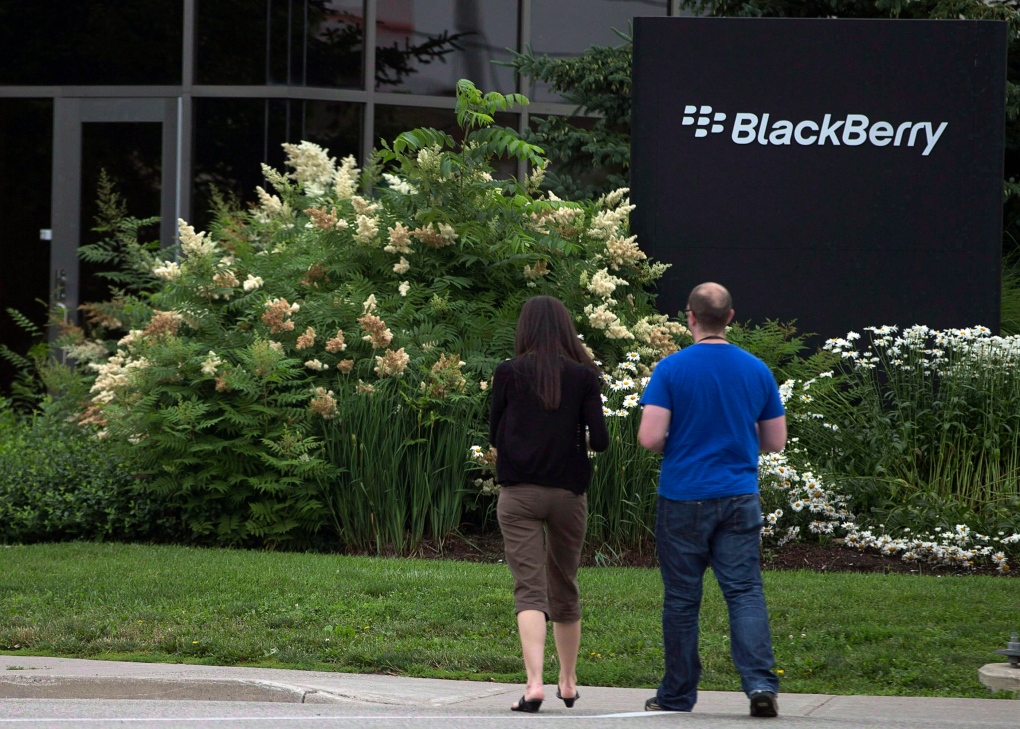 People walk past BlackBerry's headquarters