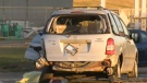Damaged Mazda MPV following fatal September 20, 2013 crash on 52 St. S.E.