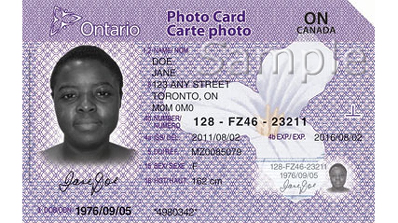 An example on Ontario's new ID card appears in this handout photo. 