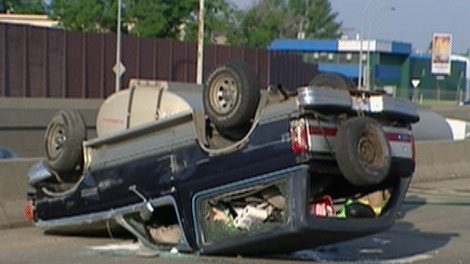 A man was rushed to hospital after his SUV rolled near the off ramp leading to 82 St. from Yellowhead Trail.