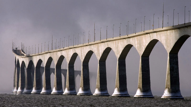 The Confederation Bridge -- seen from Borden, P.E.I. -- is envelopped by mist rising from the Northumberland Strait on Sunday, Dec. 21, 2008. (THE CANADIAN PRESS/Andrew Vaughan)