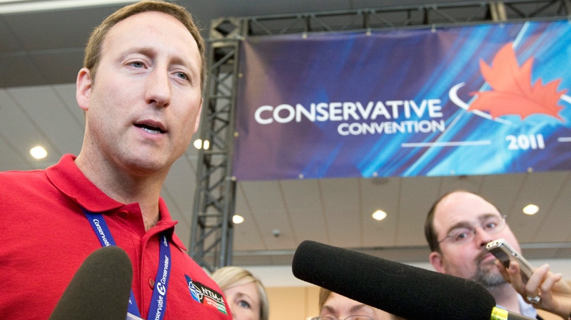 Minister of National Defence Peter MacKay speaks with media at the Conservative convention in Ottawa, Friday, June 10, 2011. (Adrian Wyld / THE CANADIAN PRESS)