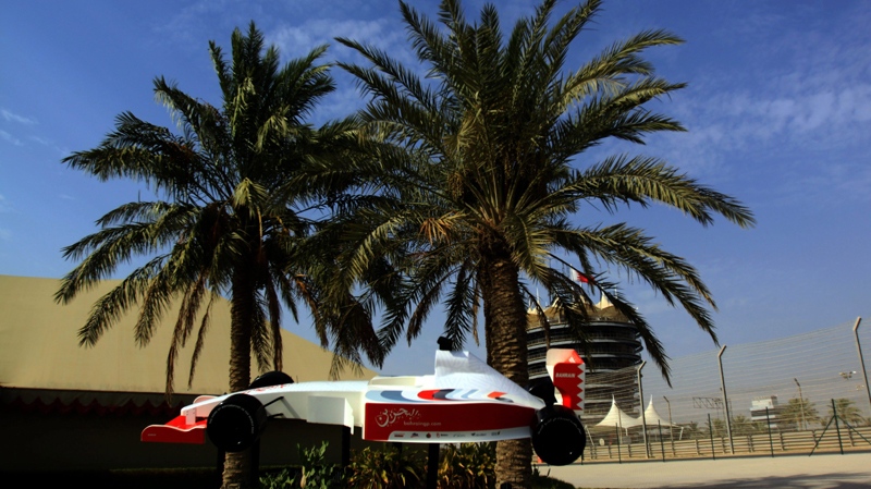 A model of a Formula One race car is seen at the Bahrain International Circuit in Sakhir, Bahrain. (AP / Hasan Jamali)