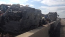Tractor trailer crash causing massive traffic backups on Highway 401 at Brockville
