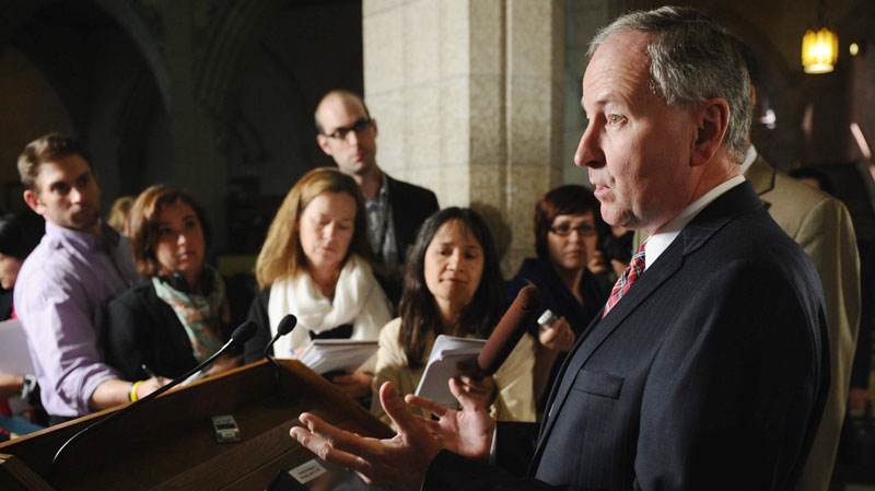 Minister of Justice Rob Nicholson makes an announcement in the foyer of the House of Commons on Parliament Hill in Ottawa on Monday, June 13, 2011. (Sean Kilpatrick / THE CANADIAN PRESS)