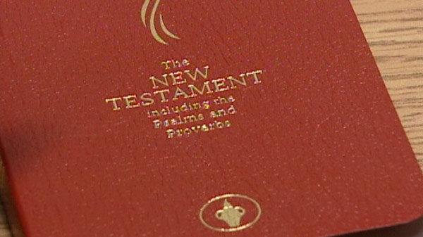 A Gideon Bible is seen in this undated image taken from video.