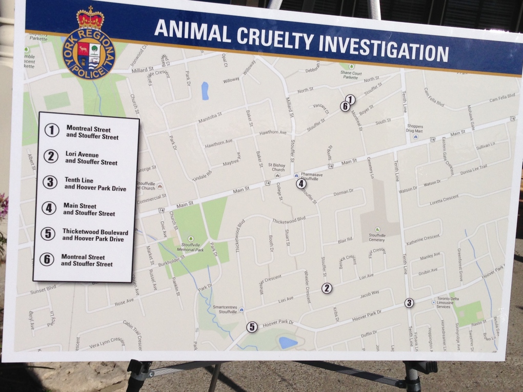 Map of severed cat heads in Stouffville