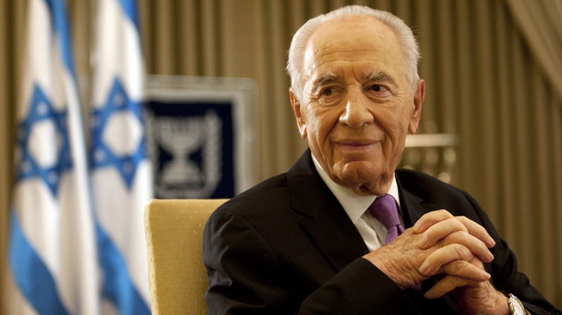 Israel's President Shimon Peres, during an interview with the Associated Press in his residence in Jerusalem, Thursday, June 16 , 2011. (AP Photo/Sebastian Scheiner)