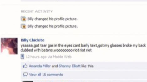 Billy Chickite claims that he wasn't involved in the Vancouver Stanley Cup riots, despite suggestive posts on his Facebook wall. June 16, 2011. (CTV)