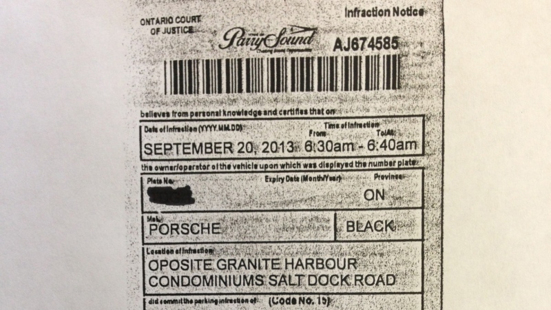 Parry Sound town officials say they received a fraudulent parking ticket that looked real. (Heather Wright / CTV Barrie)