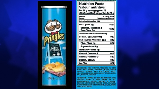Pringles brand Salt & Vinegar Potato Chips label