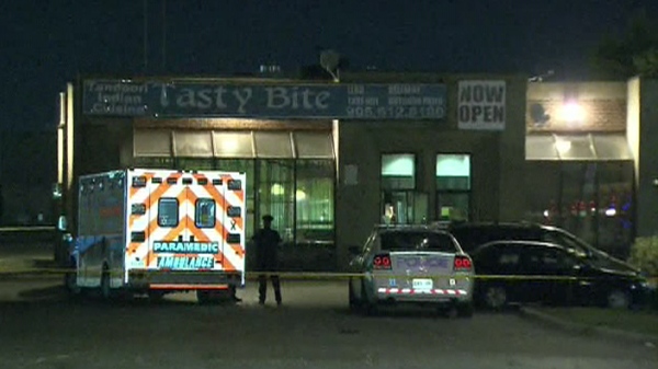 Police are searching for suspects after a fight broke out near a restaurant on Torbram Road in Mississauga, Monday, June 20, 2011. 