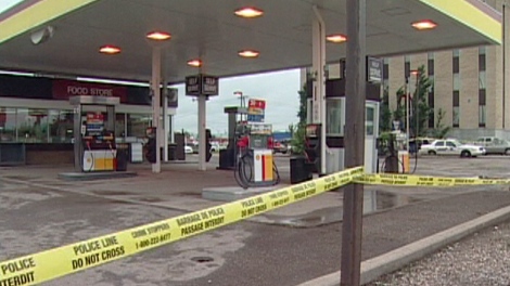 Police tape blocks off the scene of a suspicious death at Circle K Shell in Yorkton on Monday.