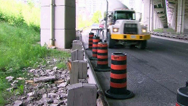 Traffic was delayed when a piece of concrete fell from the Gardiner Expressway on Monday, June 20, 2011. 