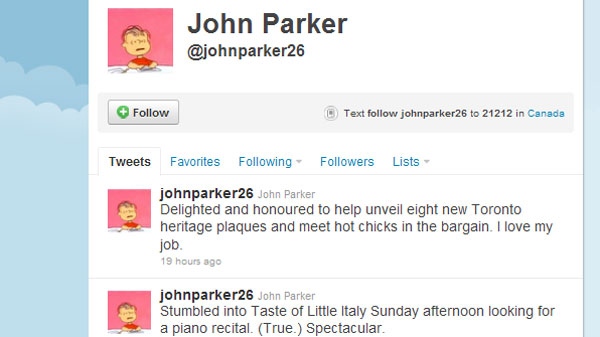 This screengrab shows the Twitter feed of Toronto city councillor John Parker.