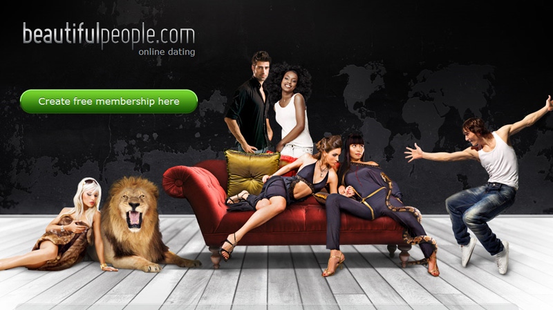 The homepage of online dating site beautifulpeople.com is shown.