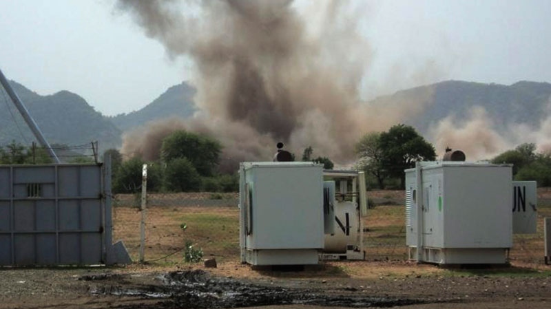 A hugh explosion near a United Nations compound in South Kordofan state, Tuesday, June 14, 2011. (AP Photo)
