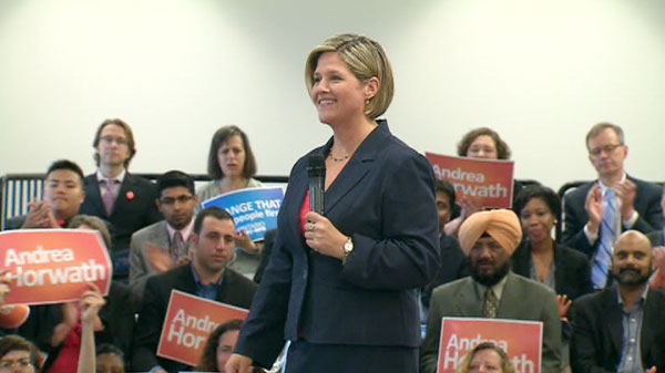Ontario NDP Leader Andrea Horwath speaks in Toronto on June 25, 2011.