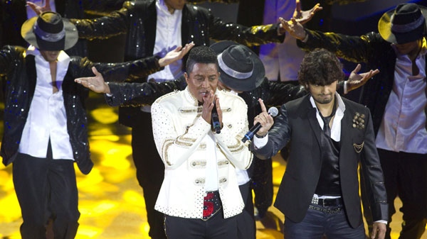 Jermaine Jackson (left) and Sonu Nigam perform at IIFA Rocks during the 2011 International Indian Film Academy Celebrations in Toronto on Friday, June 24, 2011. (AP Photo/The Canadian Press - Chris Young)