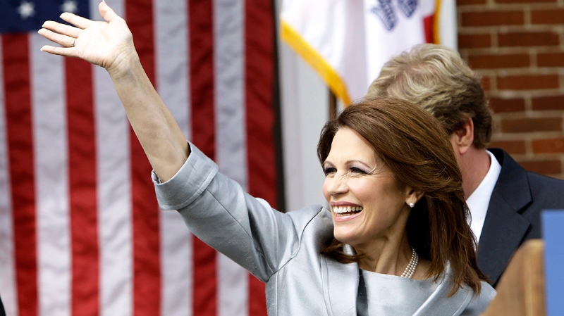 Rep. Michele Bachmann, R-Minn., waves to supporters before making her formal announcement to seek the 2012 Republican presidential nomination in Waterloo, Iowa, Monday, June 27, 2011. (AP / Charlie Neibergall)