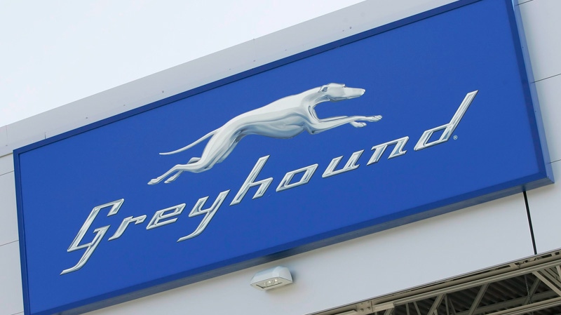 A Greyhound logo at the newly opened Greyhound Terminal at the James Richardson International Airport in Winnipeg on September 3, 2009. (THE CANADIAN PRESS/John Woods)