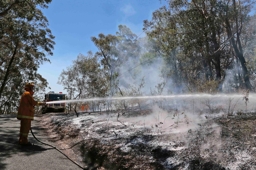 Firefighter battles wildfire in Australia