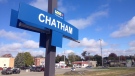 A sign indicates the stop at the Via Rail station in Chatham, Friday, Oct. 25, 2013. (Chris Campbell/ CTV Windsor)