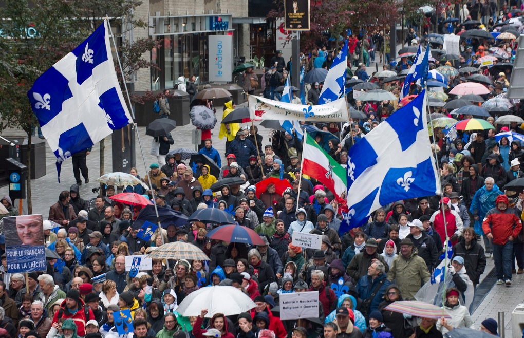 Supporters in favour of Quebec values charter