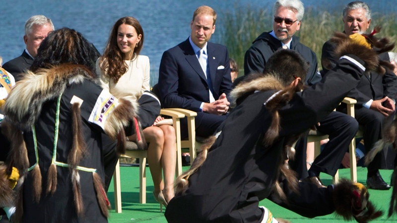 The Duke and Duchess of Cambridge watch aboriginal dancers in Yellowknife, N.W.T. Tuesday, July 5, 2011. (Jonathan Hayward / THE CANADIAN PRESS)