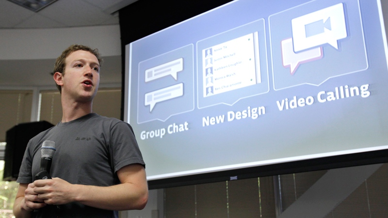 Facebook CEO Mark Zuckerberg talks about Video Calling, Group Chat and a new design during an announcement at Facebook headquarters in Palo Alto, Calif., Wednesday, July 6, 2011. (AP / Paul Sakuma)