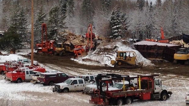 CN Rail crews are cleaning up following a train derailment near Peers Sunday morning. 