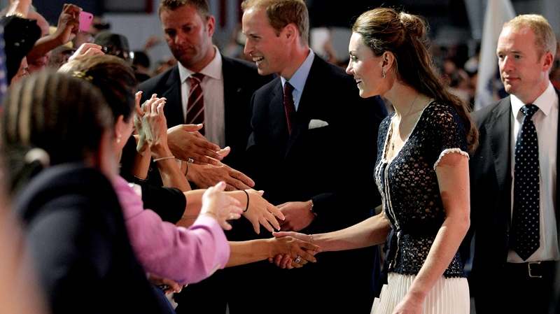 Prince William and Kate, the Duke and Duchess of Cambridge, greet fans as they arrive at the Mission Serve Hiring Our Heroes Los Angeles job fair for veterans and military spouses held at the Sony Pictures Studios in Culver City, Calif., Sunday, July 10, 2011.