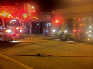 Crews respond to a fire at Taste of Europe restaurant in downtown Moose Jaw on Sunday night. (Justin Crann/Twitter)