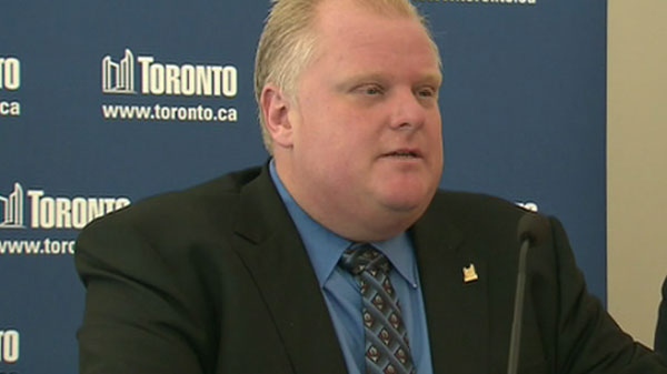 Toronto Mayor Rob Ford is seen speaking at a press conference at city hall in Toronto, Tuesday, July 12, 2011. 